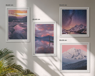 Conjunto de 4 quadros com moldura Montanhas, água, paisagens belíssimas