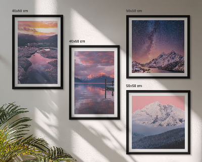 Conjunto de 4 quadros com moldura Montanhas, água, paisagens belíssimas