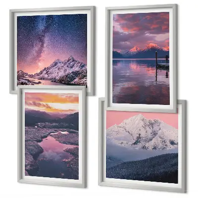 Conjunto de 4 quadros com moldura de montanhas com paisagens de água