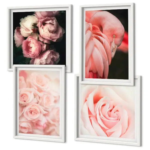Políptico com moldura de flamingos rosa pastel