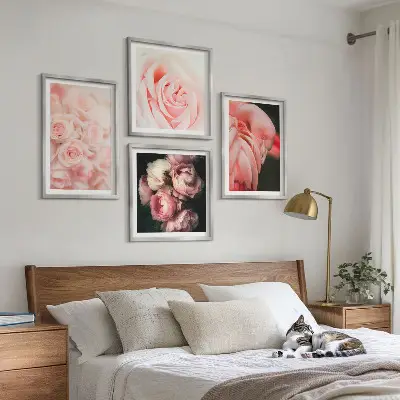 Políptico com moldura de flamingos rosa pastel