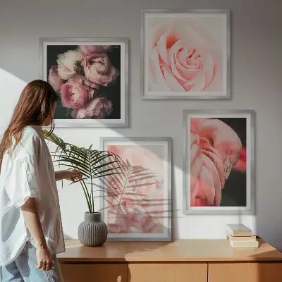 Políptico com moldura de flamingos rosa pastel