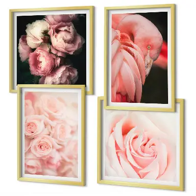 Políptico com moldura de flamingos rosa pastel