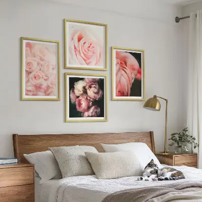 Políptico com moldura de flamingos rosa pastel
