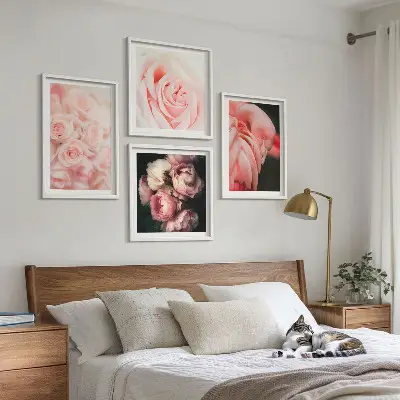 Políptico com moldura de flamingos rosa pastel