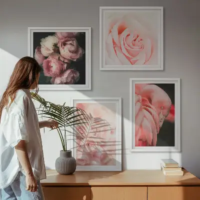 Políptico com moldura de flamingos rosa pastel