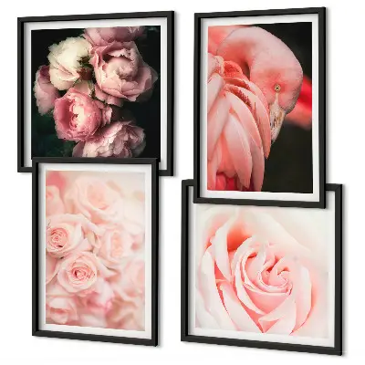 Políptico com moldura de flamingos rosa pastel