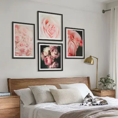 Políptico com moldura de flamingos rosa pastel