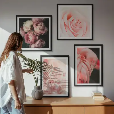Políptico com moldura de flamingos rosa pastel
