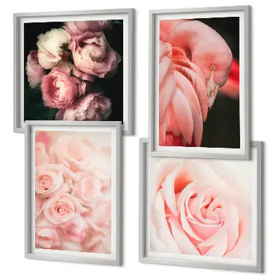 Políptico com moldura de flamingos rosa pastel