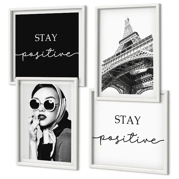Composição de quadros retratos da Torre Eiffel com slogans