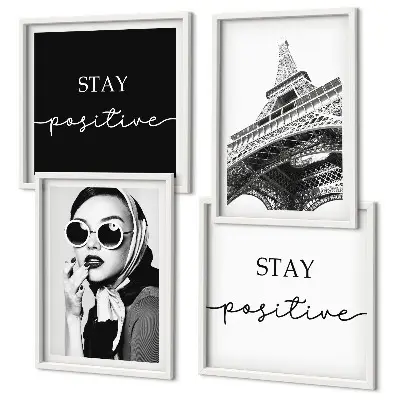 Composição de quadros retratos da Torre Eiffel com slogans