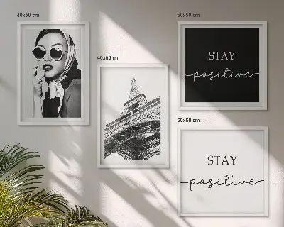 Composição de quadros retratos da Torre Eiffel com slogans