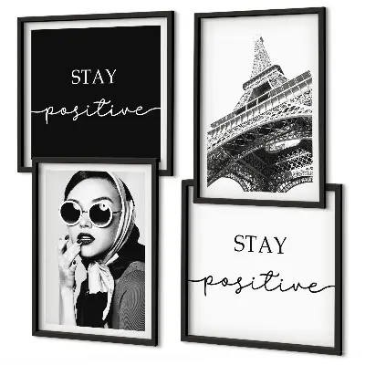 Composição de quadros retratos da Torre Eiffel com slogans