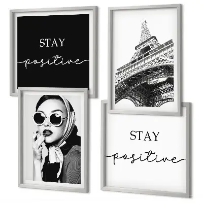 Composição de quadros retratos da Torre Eiffel com slogans