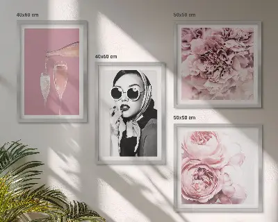 Conjunto de 4 quadros com moldura de flores peônias rosas e elegância