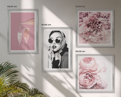 Conjunto de 4 quadros com moldura Flores peônias rosas elegância
