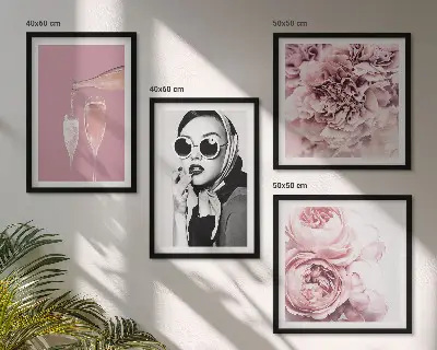 Conjunto de 4 quadros com moldura de flores peônias rosas e elegância