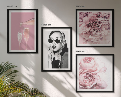 Conjunto de 4 quadros com moldura Flores peônias rosas elegância