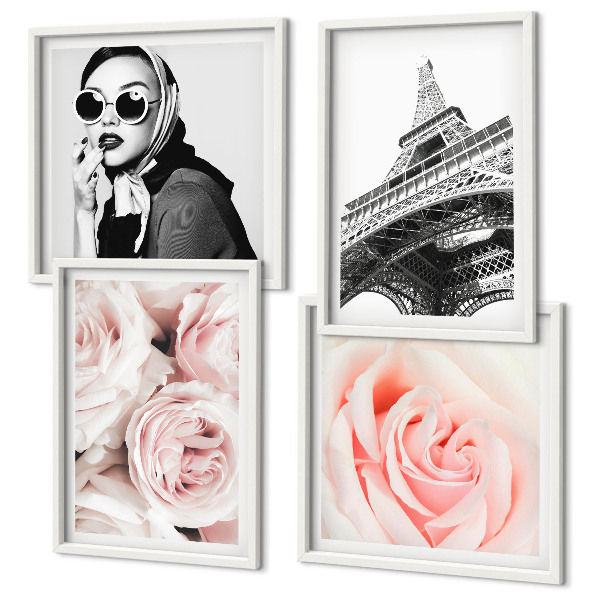 Políptico com moldura O retrato de uma mulher por Eiffel, rosas