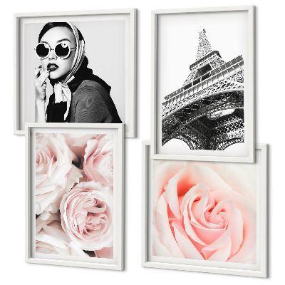 Políptico com moldura O retrato de uma mulher por Eiffel, rosas