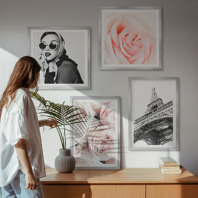 Políptico com moldura O retrato de uma mulher por Eiffel, rosas