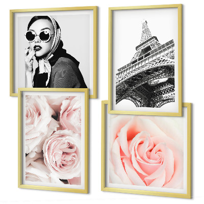 Políptico com moldura O retrato de uma mulher por Eiffel, rosas