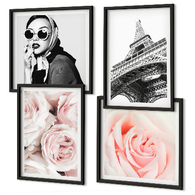 Políptico com moldura O retrato de uma mulher por Eiffel, rosas