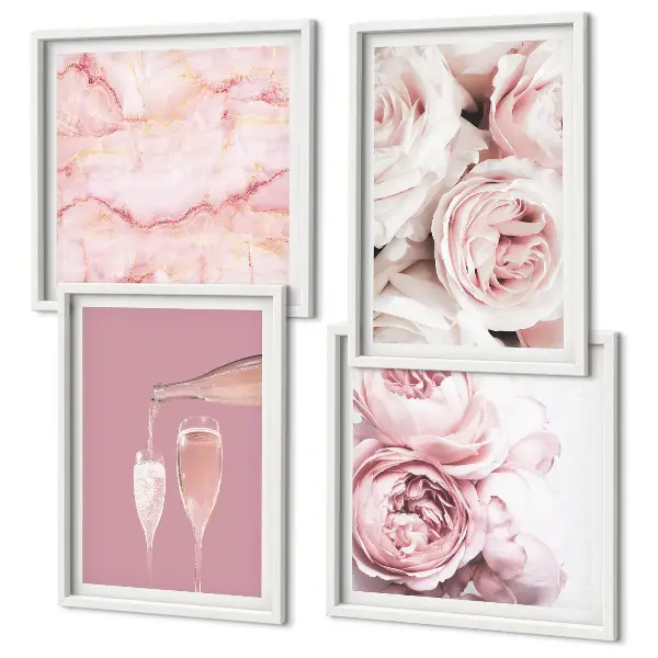 Composição de quadros rosas champanhe com fundo mármore pastel