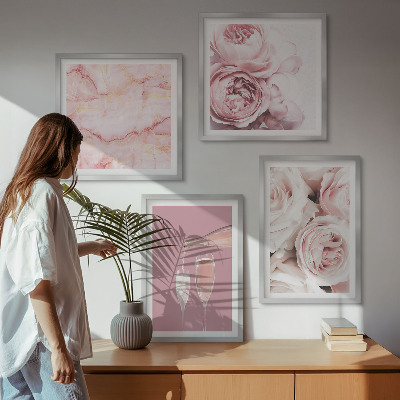 Composição de quadros Rosas champanhe mármore pastel