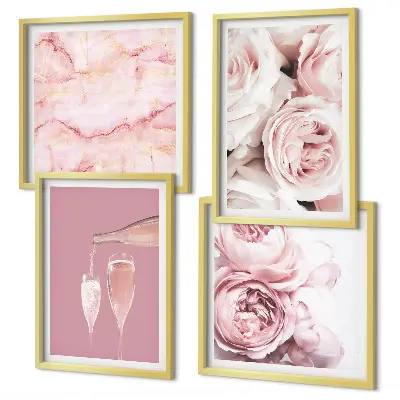 Composição de quadros rosas champanhe com fundo mármore pastel