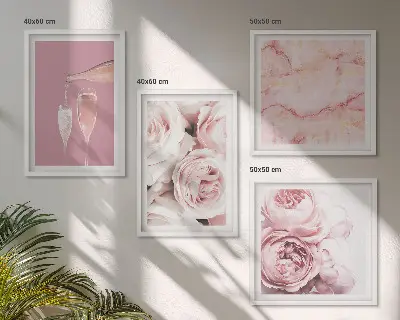 Composição de quadros rosas champanhe com fundo mármore pastel