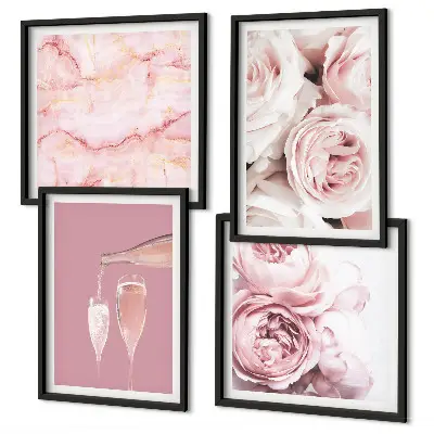 Composição de quadros rosas champanhe com fundo mármore pastel
