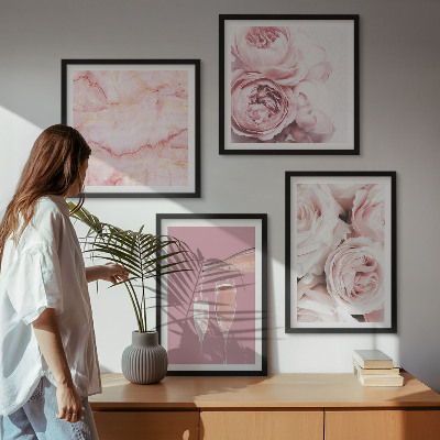 Composição de quadros Rosas champanhe mármore pastel