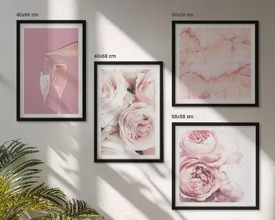 Composição de quadros rosas champanhe com fundo mármore pastel
