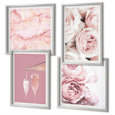 Composição de quadros Rosas champanhe mármore pastel