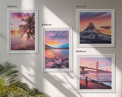 Conjunto de 4 quadros com moldura paisagem da ponte ao pôr do sol