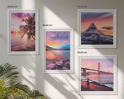 Conjunto de 4 quadros com moldura paisagem de ponte ao pôr do sol