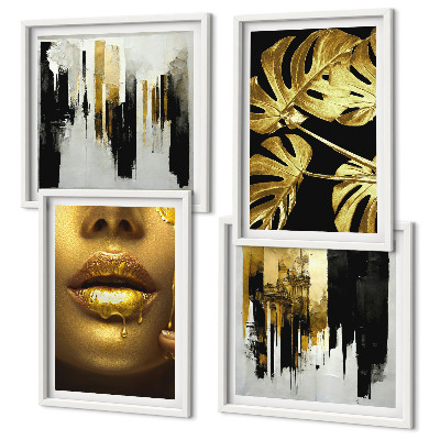 Políptico com moldura Pintura abstrata de folhas