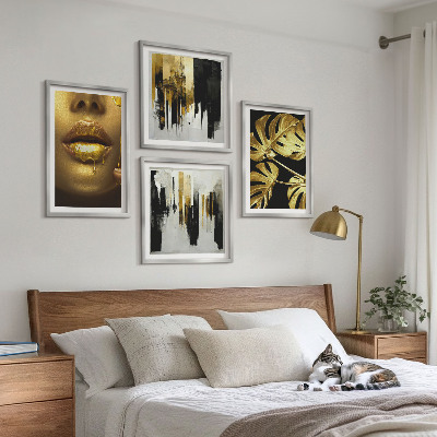 Políptico com moldura Pintura abstrata de folhas