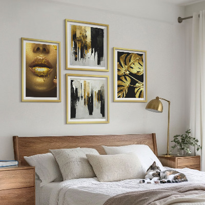 Políptico com moldura Pintura abstrata de folhas