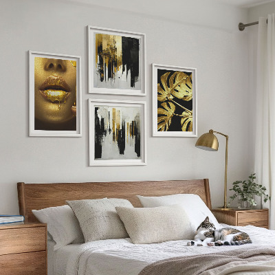 Políptico com moldura Pintura abstrata de folhas