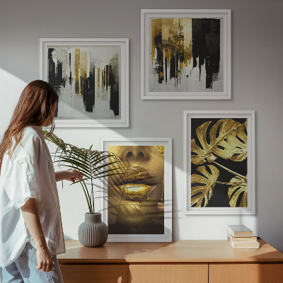 Políptico com moldura Pintura abstrata de folhas