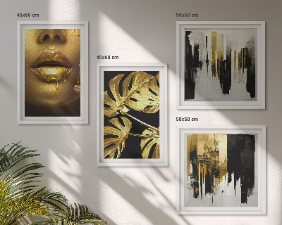 Políptico com moldura Pintura abstrata de folhas