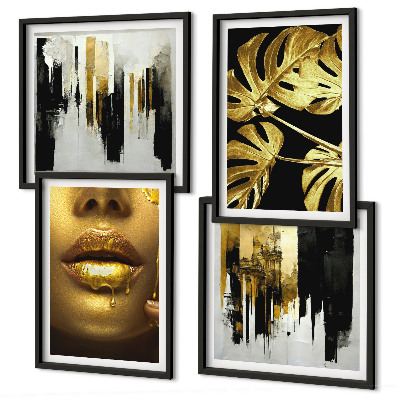 Políptico com moldura Pintura abstrata de folhas