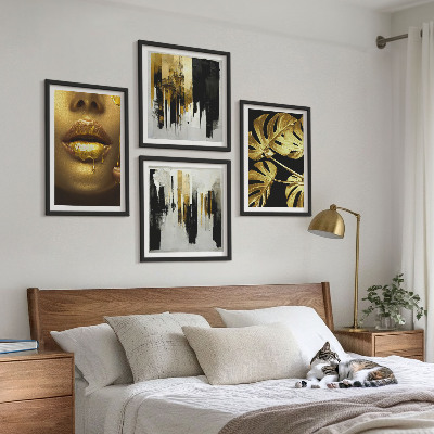 Políptico com moldura Pintura abstrata de folhas