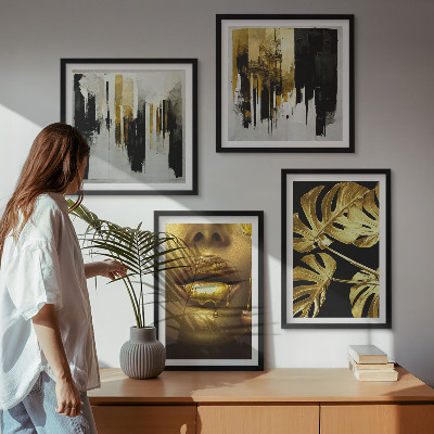 Políptico com moldura Pintura abstrata de folhas