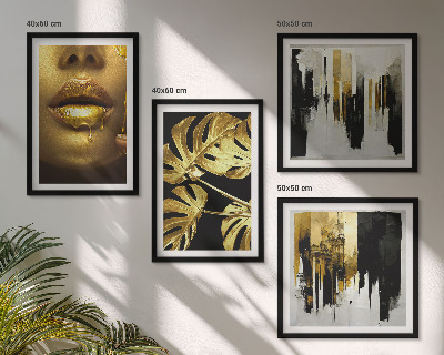 Políptico com moldura Pintura abstrata de folhas