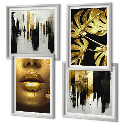 Políptico com moldura Pintura abstrata de folhas