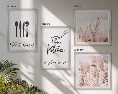 Composição de quadros letras decorativas estilo boho para cozinha